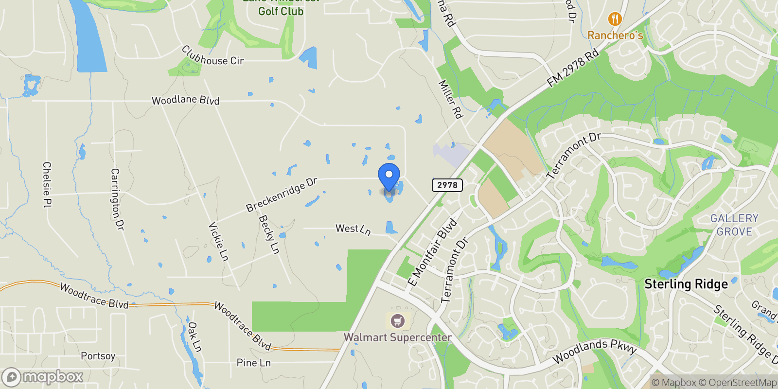 Map showing 9011 Breckenridge Drive, Magnolia, Texas, United States.
