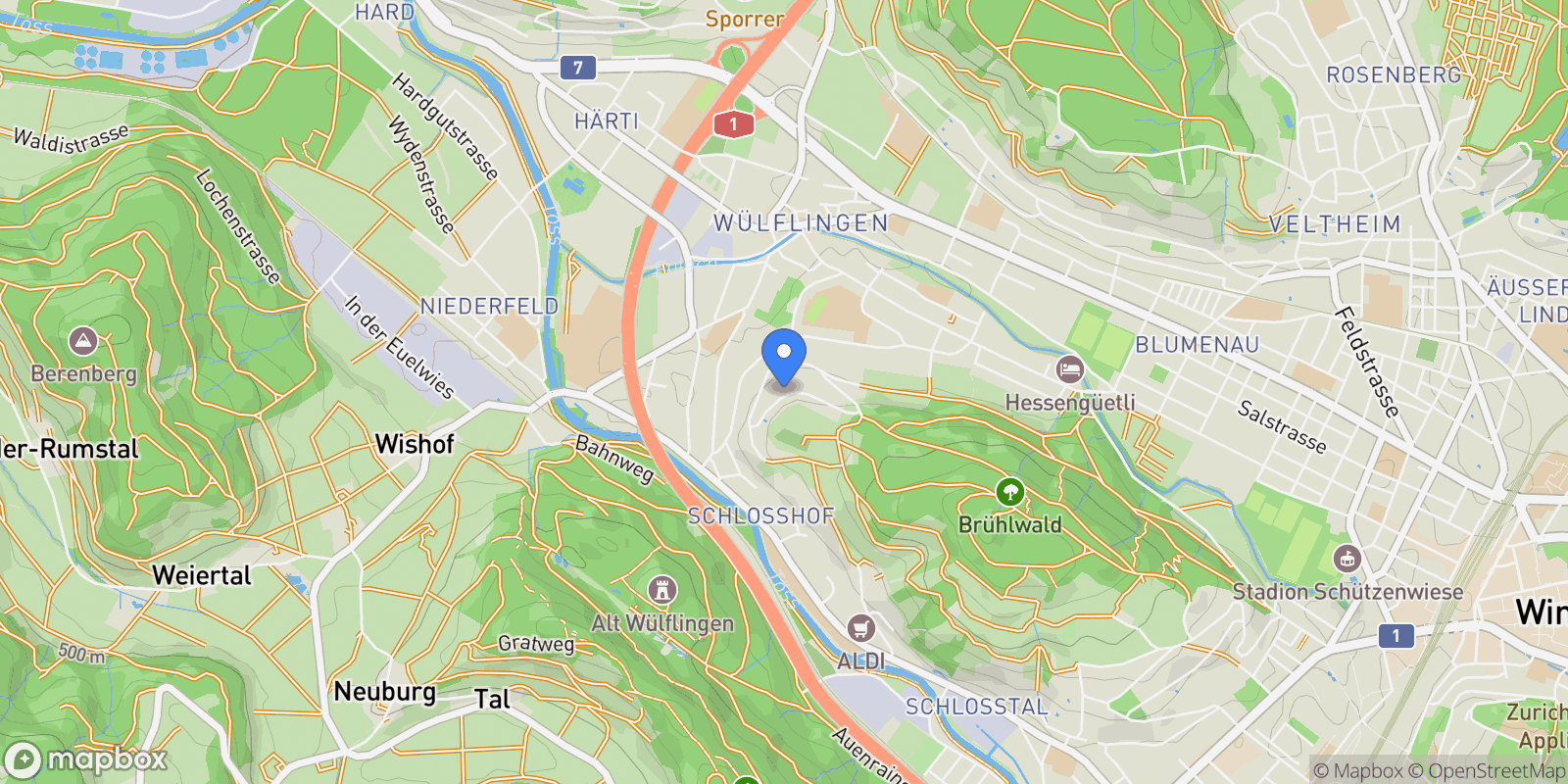 Map showing Winterthur, Zurich, Switzerland.