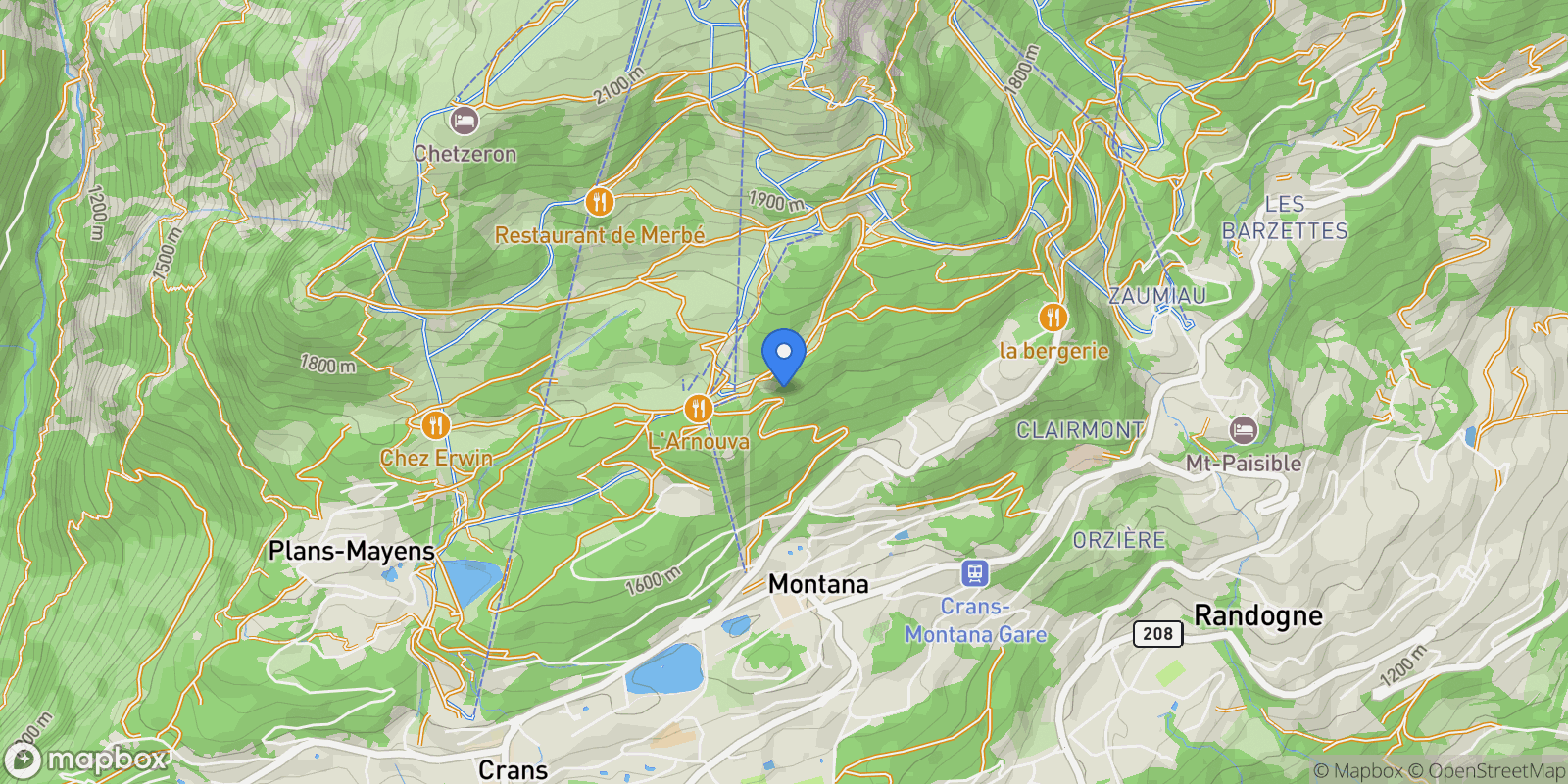 Map showing Crans-Montana, Valais, Switzerland.