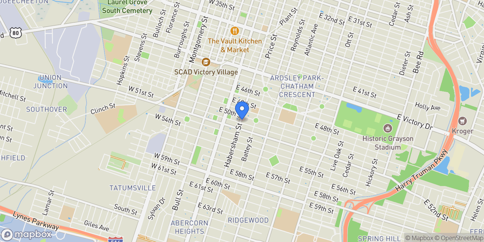 Map showing 202 E 51st Street, Savannah, Georgia, United States.