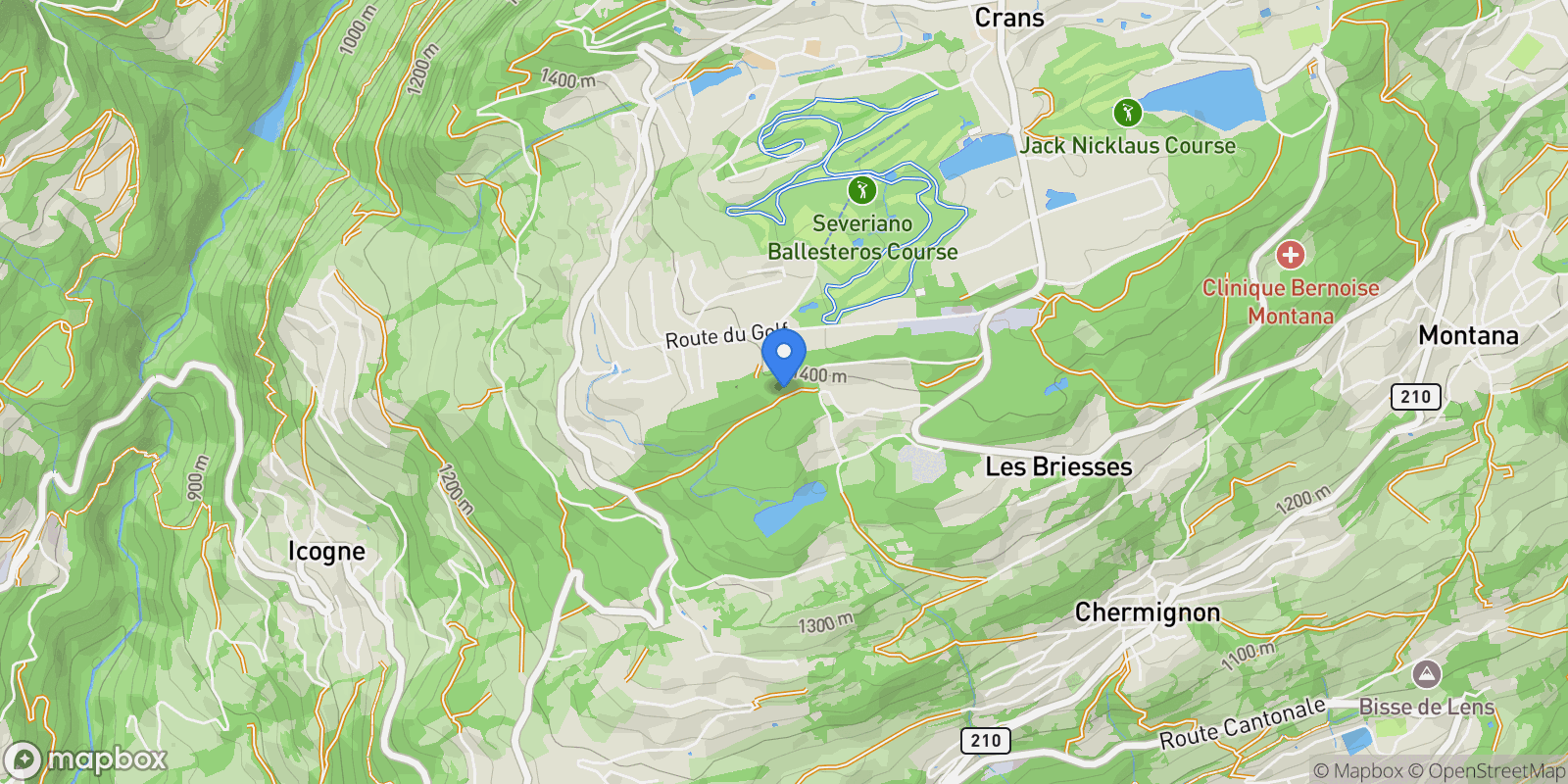 Map showing Crans-Montana, Valais, Switzerland.