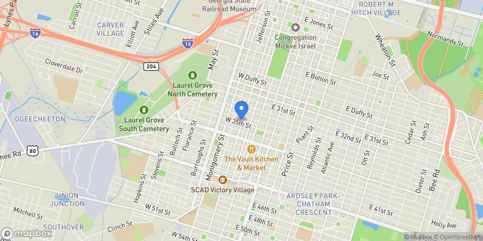 Map showing 1815 Barnard Street, Savannah, Georgia, United States.