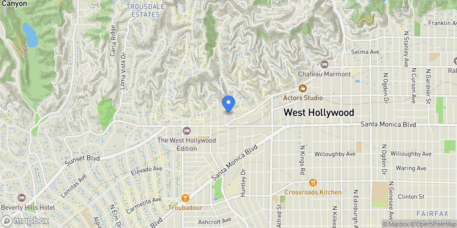 Map showing 8788 Shoreham Drive 23, Los Angeles, California, United States.