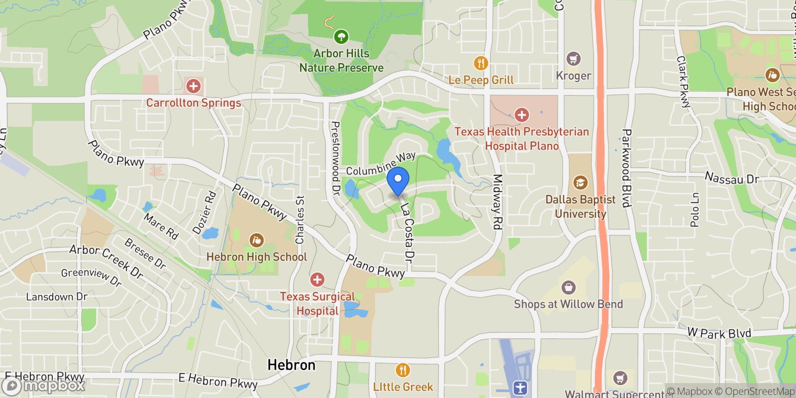 Map showing 6700 Bermuda Dunes Drive, Plano, TX 75093, Plano, Texas, United States.