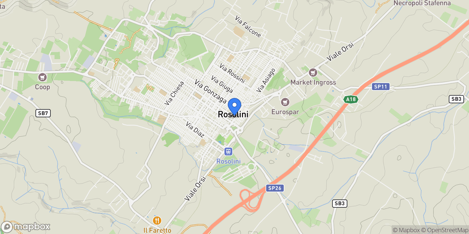 Map showing 96019 Rosolini, Province of Syracuse, Italy, Rosolini, Sicily, Italy.