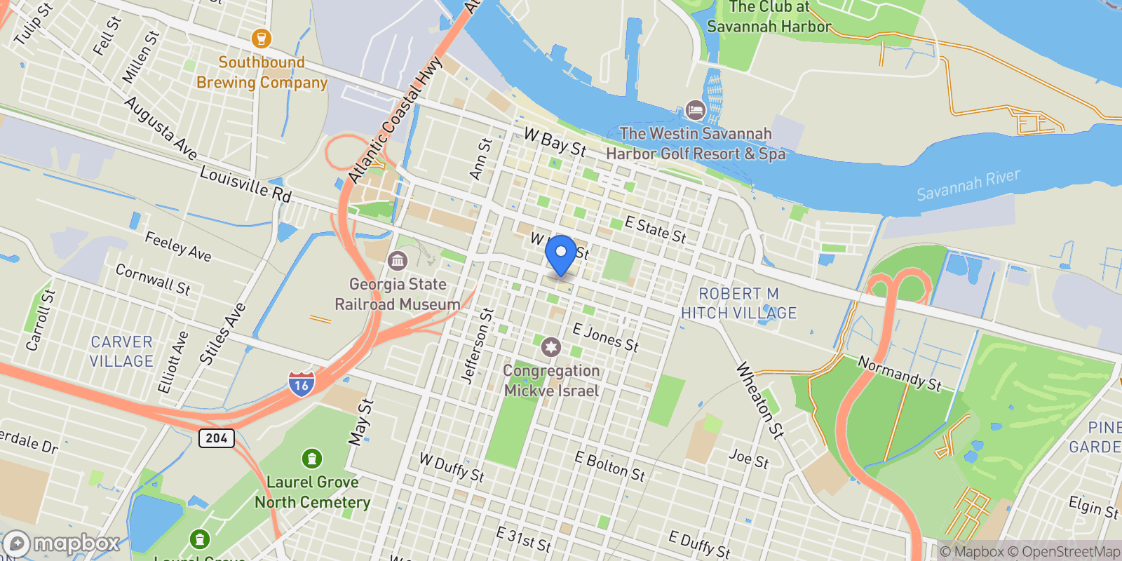 Map showing 300 Bull Street 704, Savannah, Georgia, United States.