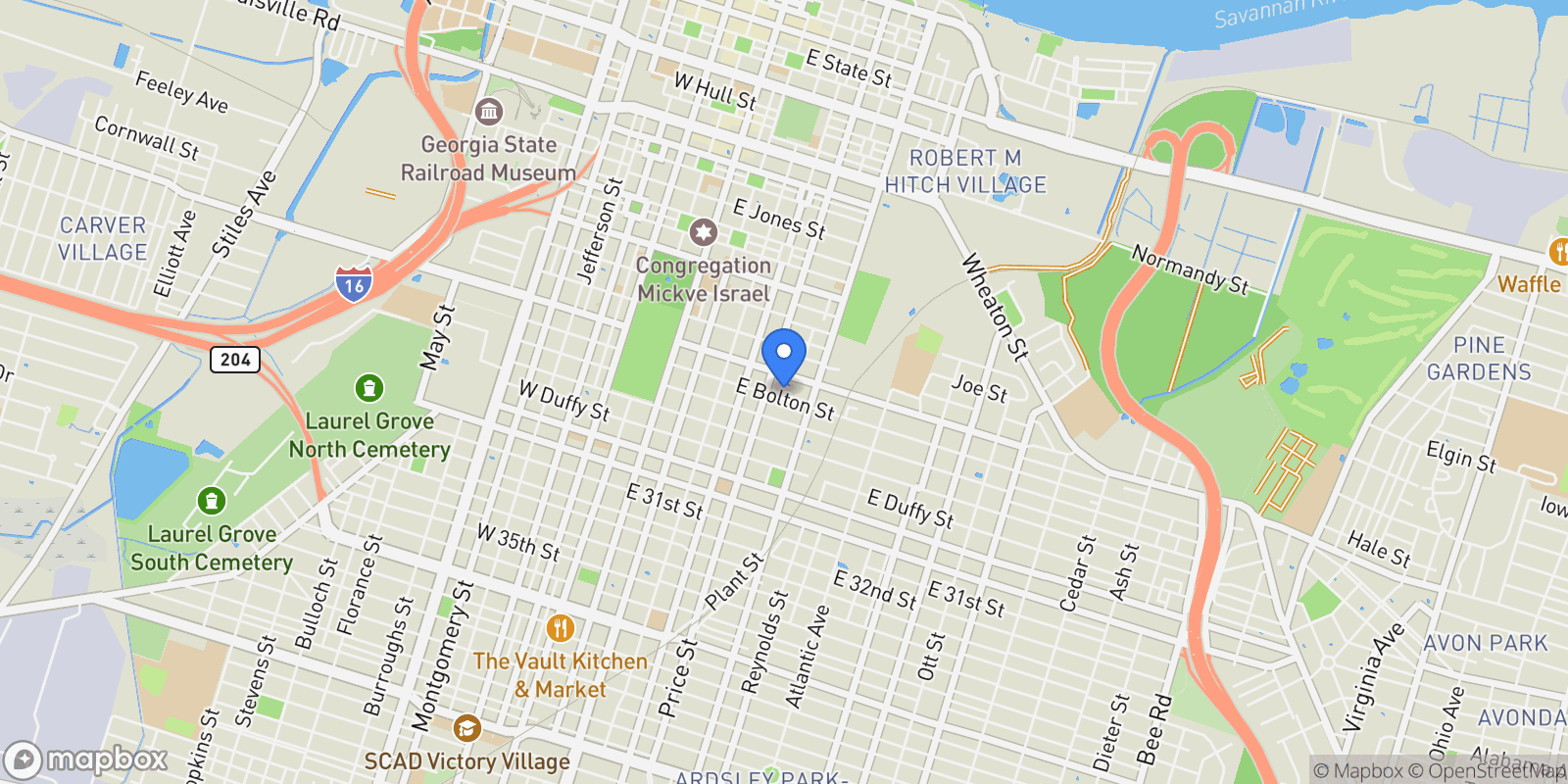 Map showing 518 E Bolton Street, Savannah, Georgia, United States.