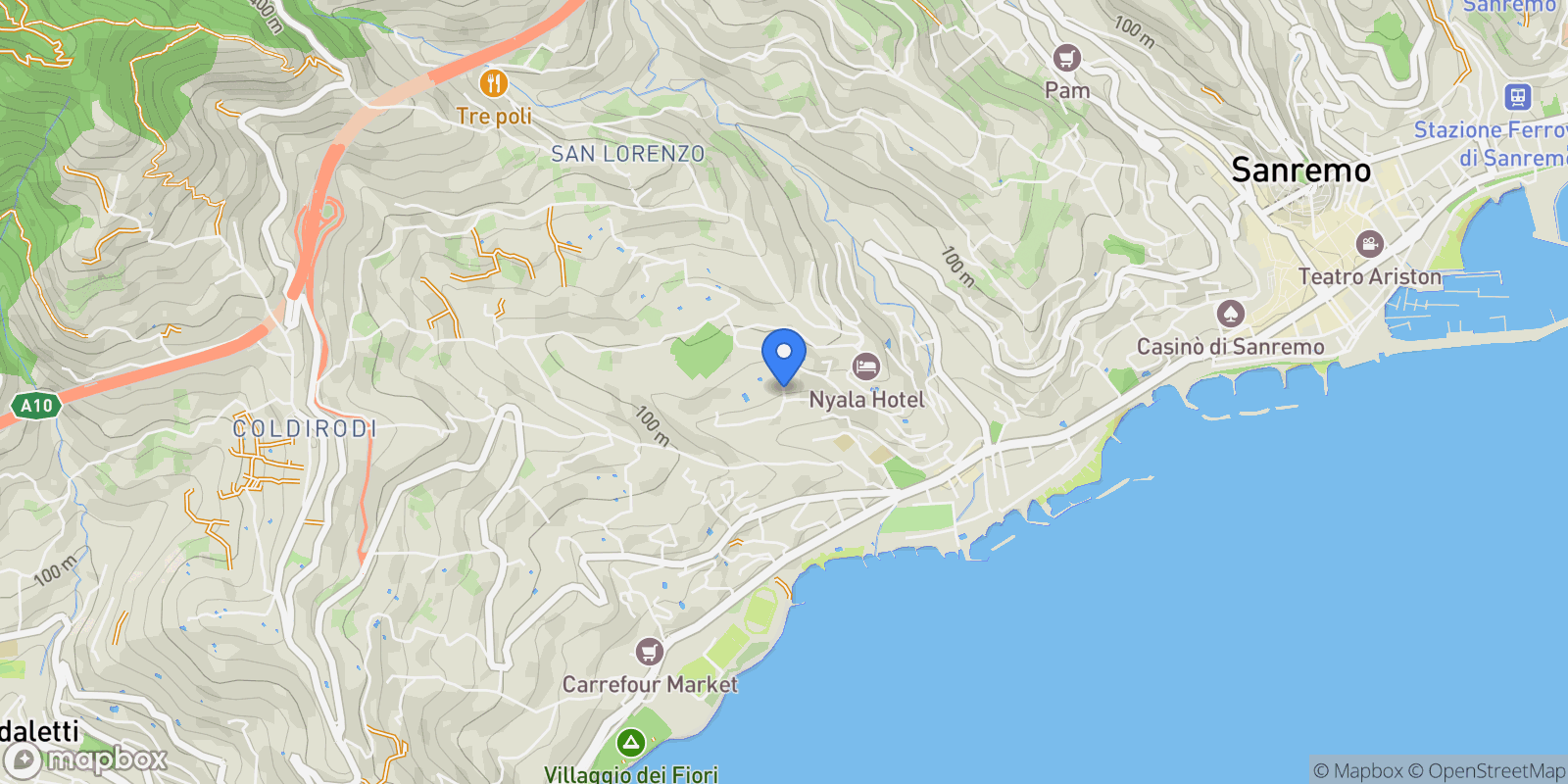 Map showing Strada Franco Alfano, Sanremo, Liguria, Italy.