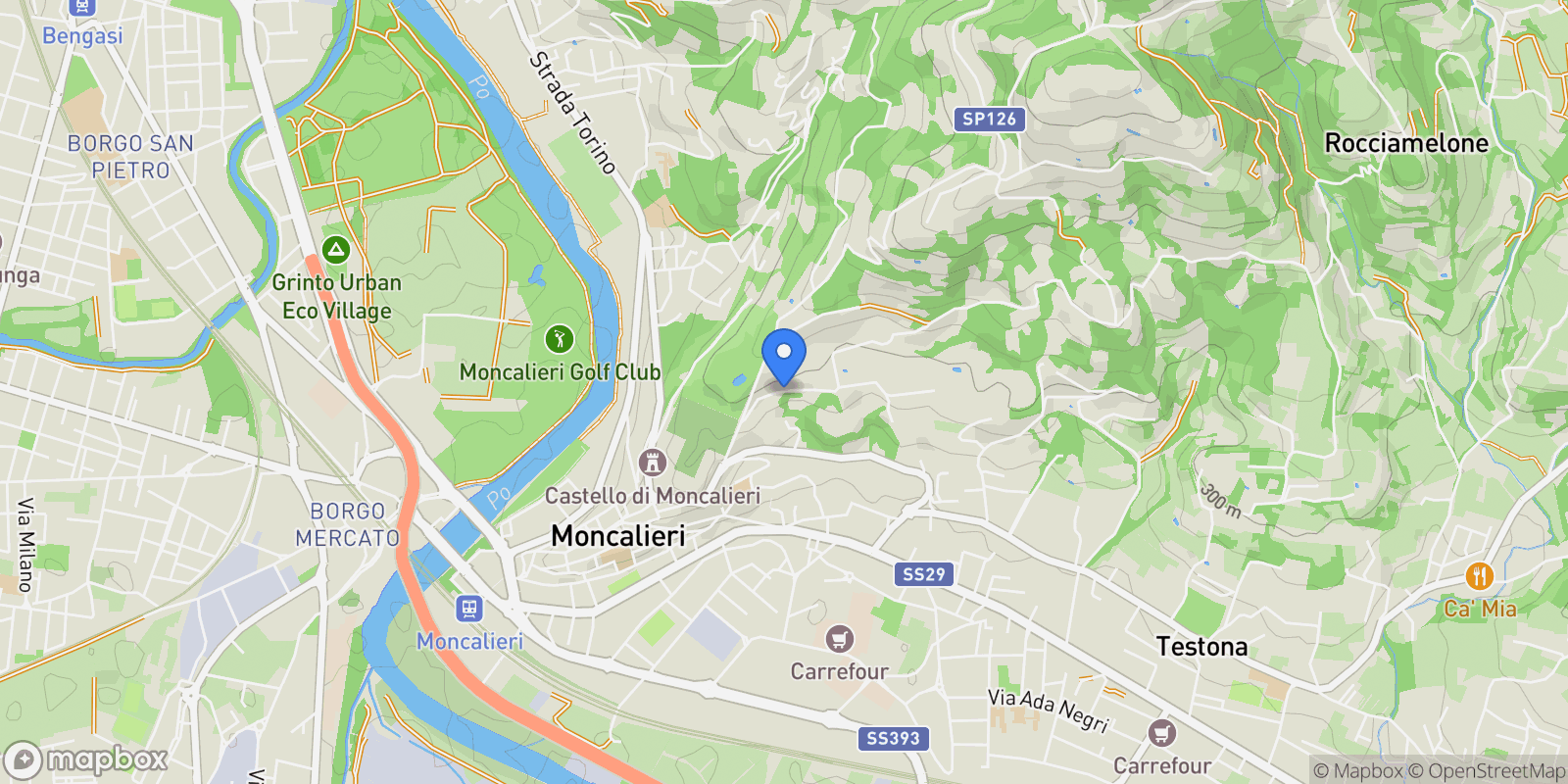 Map showing Strada Castelvecchio, 14, Moncalieri, Piedmont, Italy.