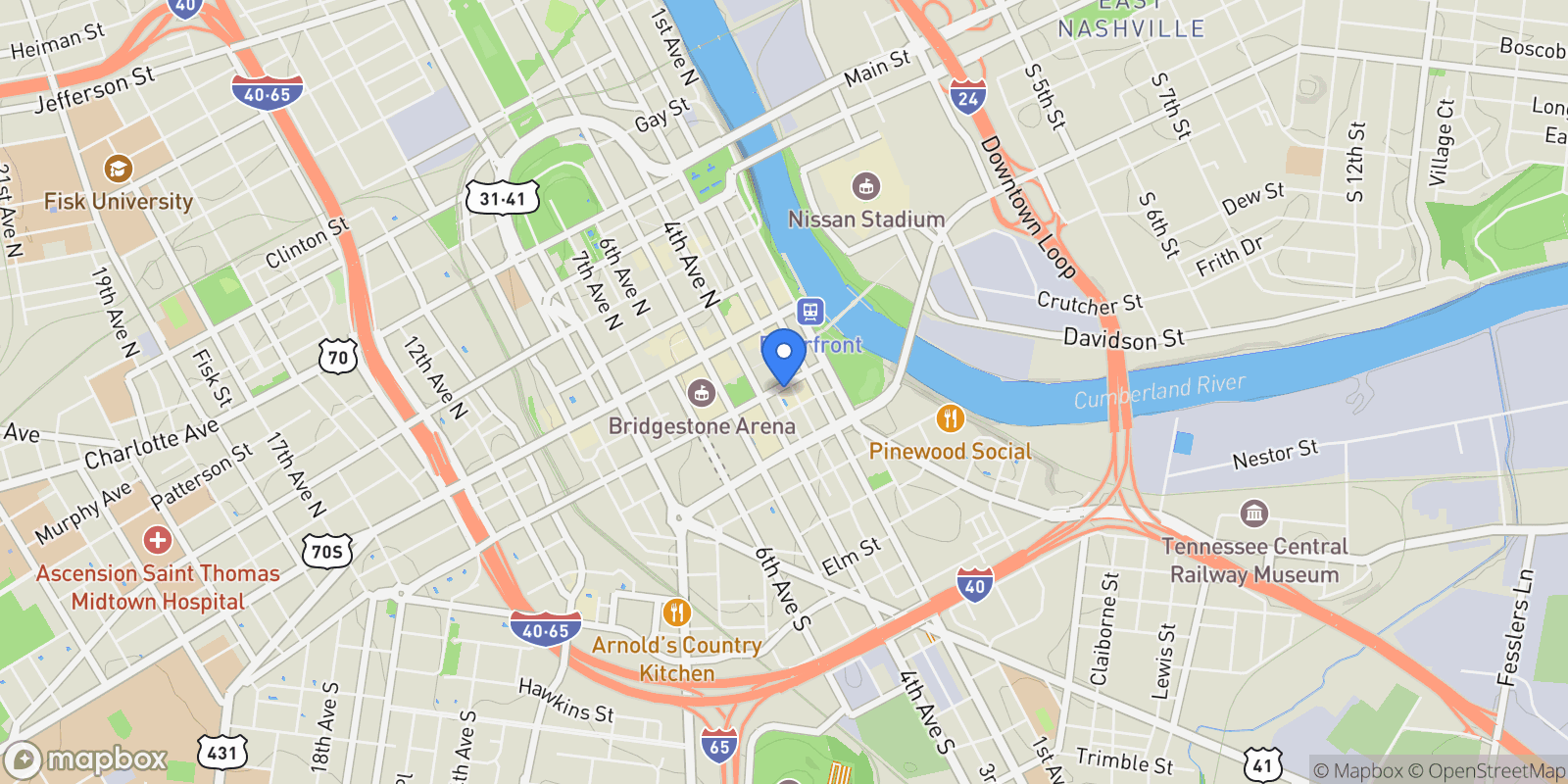 Map showing 301 Demonbreun St 920, Nashville, Tennessee, United States.