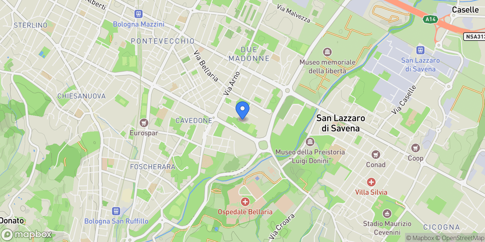 Map showing Via Bartolomeo Maria Dal Monte, Bologna, Emilia-Romagna, Italy.