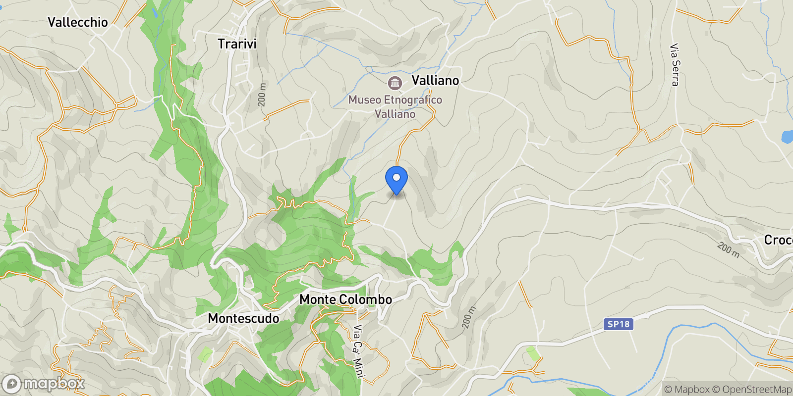 Map showing Via Ca' Castellano 498, Montescudo-Monte Colombo, Emilia-Romagna, Italy.