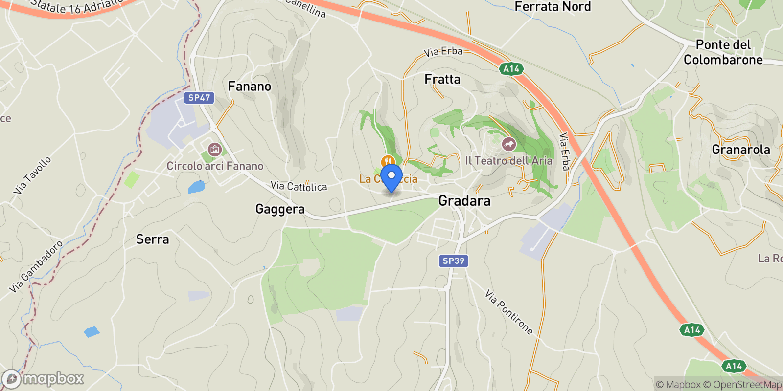 Map showing Via Cattolica 5/1, Gradara, Marche, Italy.