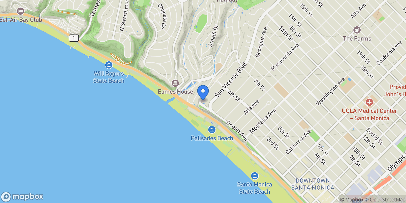 Map showing 201 Ocean Avenue 1204B, Santa Monica, California, United States.