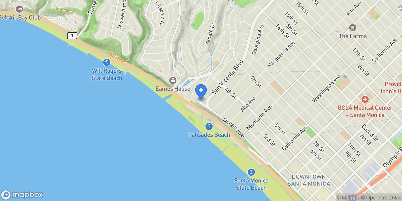 Map showing 201 Ocean Avenue 909P, Santa Monica, California, United States.