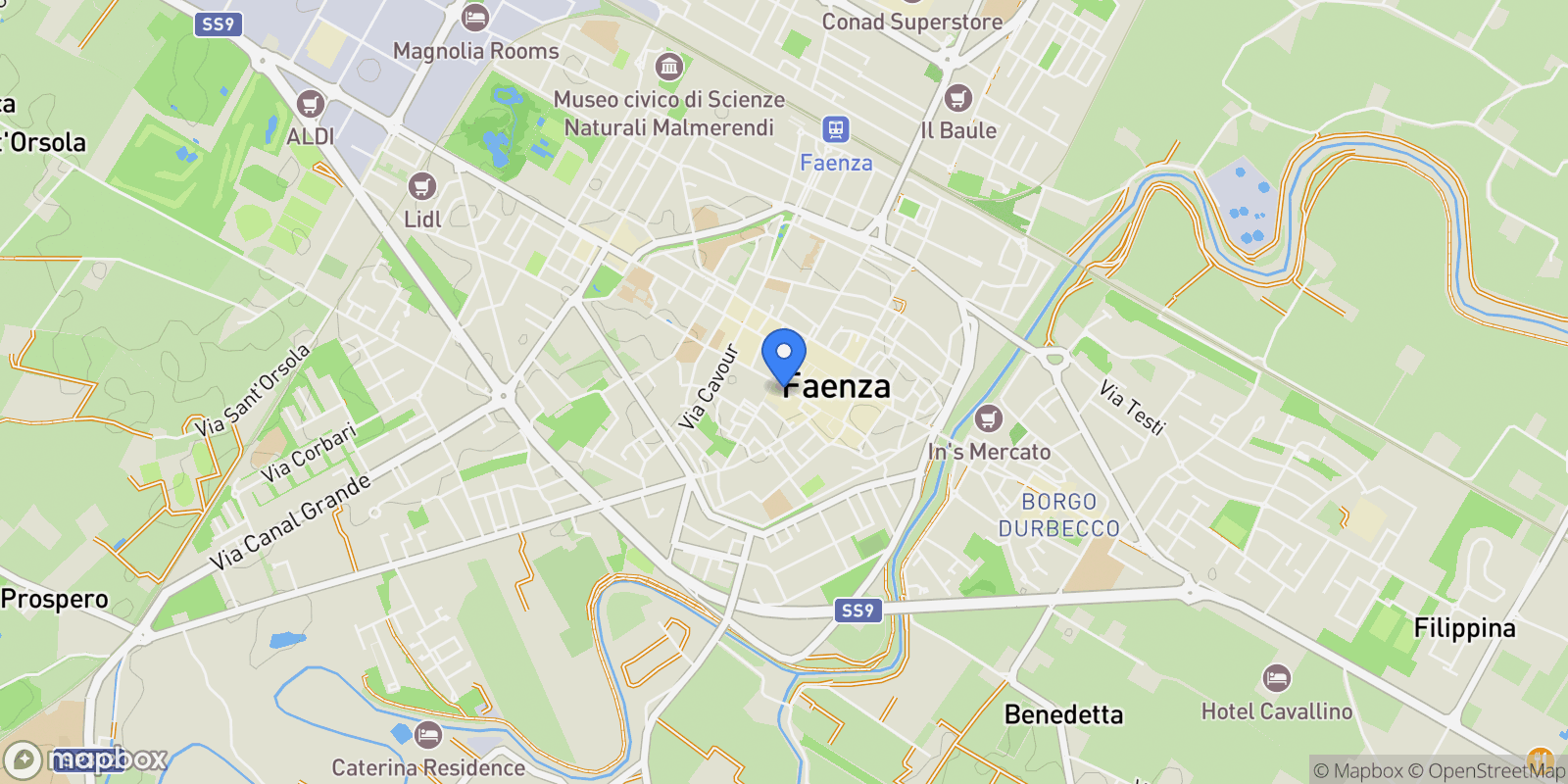 Map showing Via Severoli 16, Faenza, Emilia-Romagna, Italy.