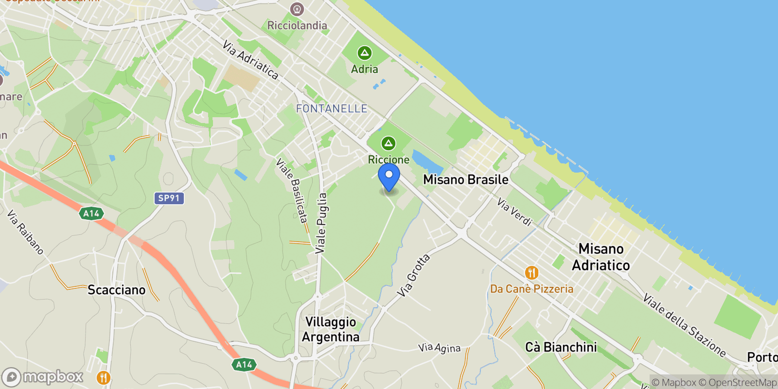Map showing Viale Tropea 13, Riccione, Emilia-Romagna, Italy.