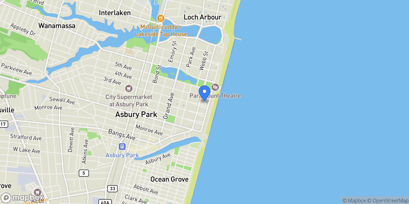 Map showing 1101 Ocean Avenue N Unit 902, Asbury Park, NJ 07712, Asbury Park, New Jersey, United States.