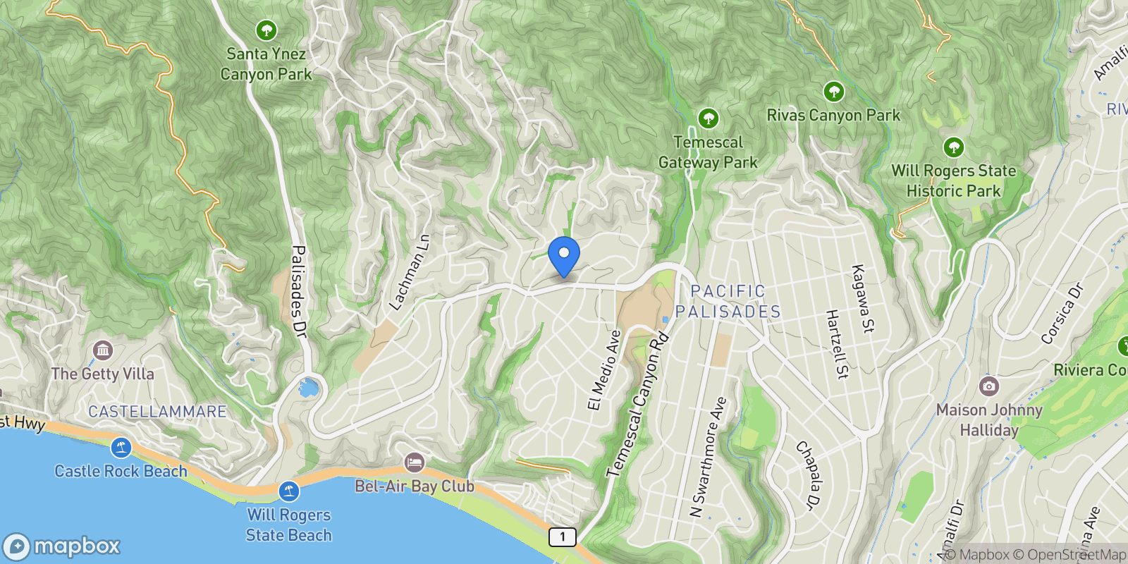 Map showing 16123 W Sunset Boulevard 101, Los Angeles, California, United States.