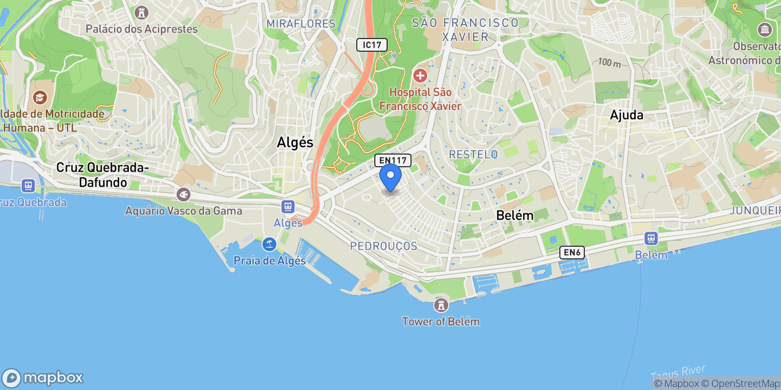 Map showing Belém, Lisboa, Lisboa, Lisboa, Belem, Lisbon, Portugal.