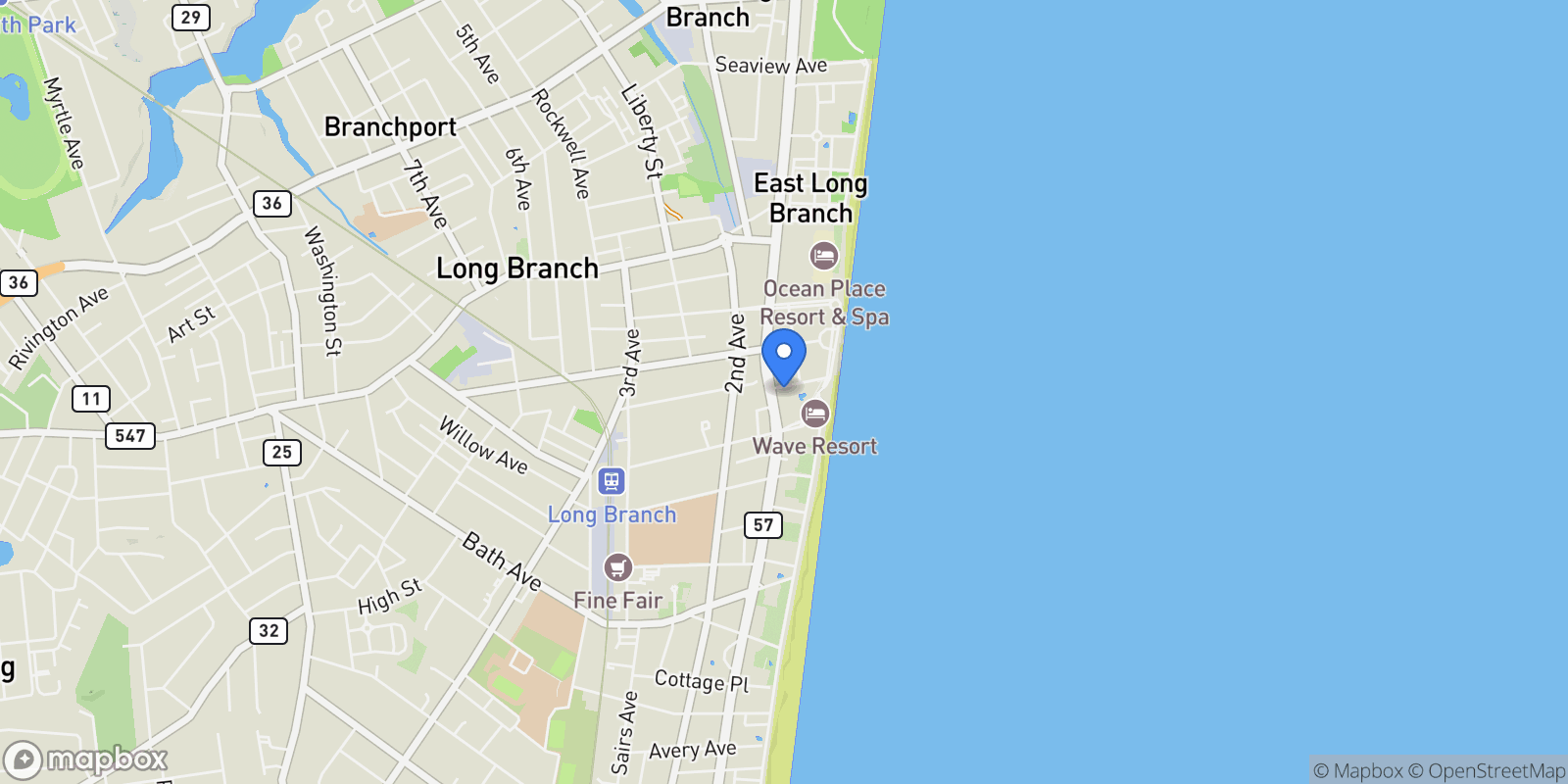 Map showing 30 Melrose Terrace Unit 209, Long Branch, NJ 07740, Long Branch, New Jersey, United States.