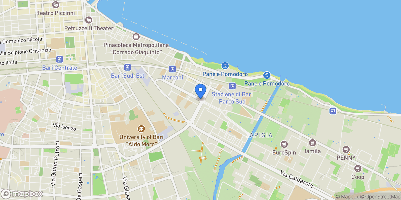 Map showing Via Magna Grecia, 11, 70126 Bari BA, Italy, Ceglie del Campo, Apulia, Italy.