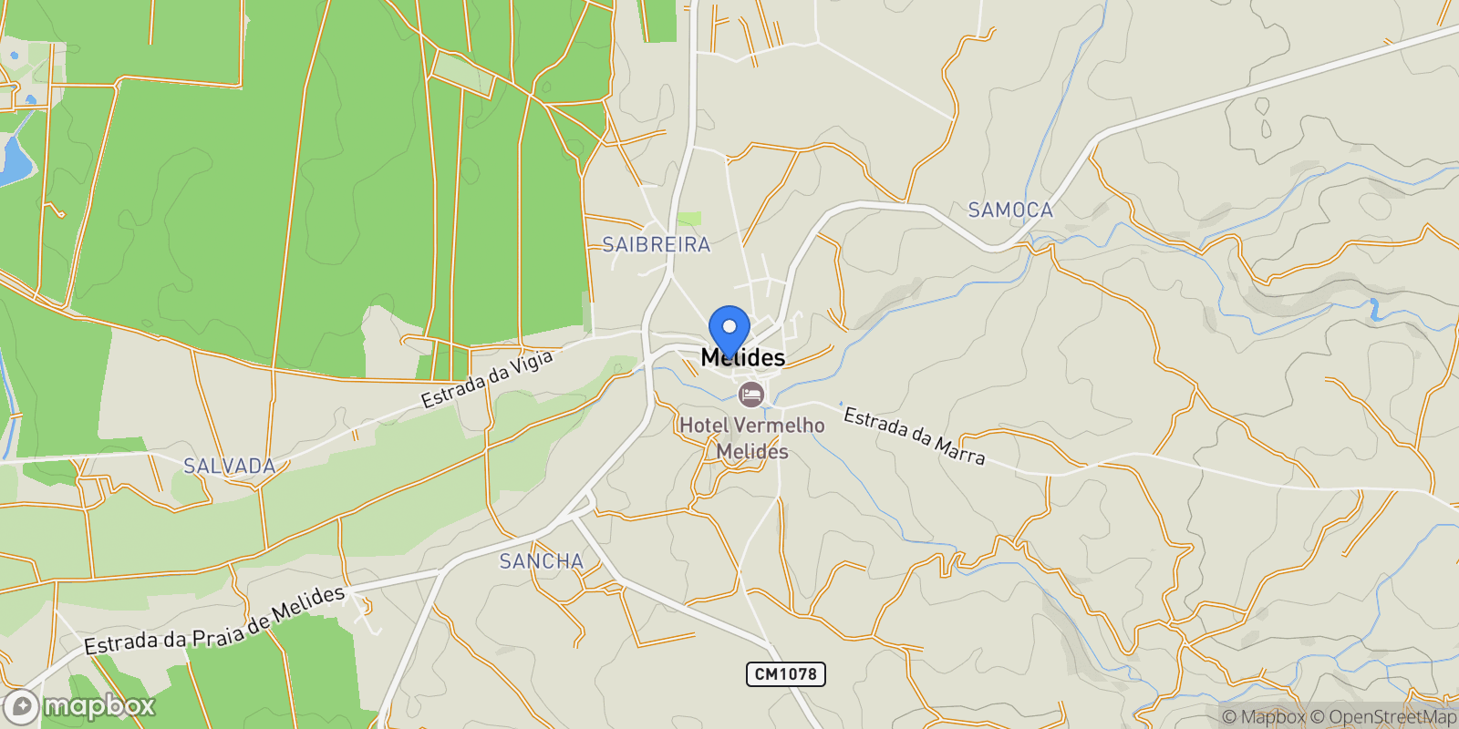 Map showing Melides, Grândola, Setúbal, Grândola, Melides, Setubal, Portugal.
