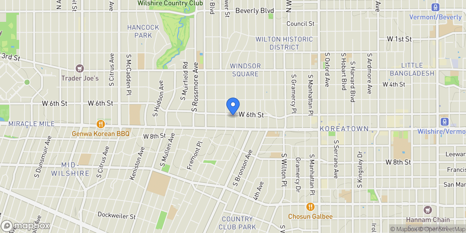 Map showing 601 S Windsor Boulevard, Los Angeles, California, United States.