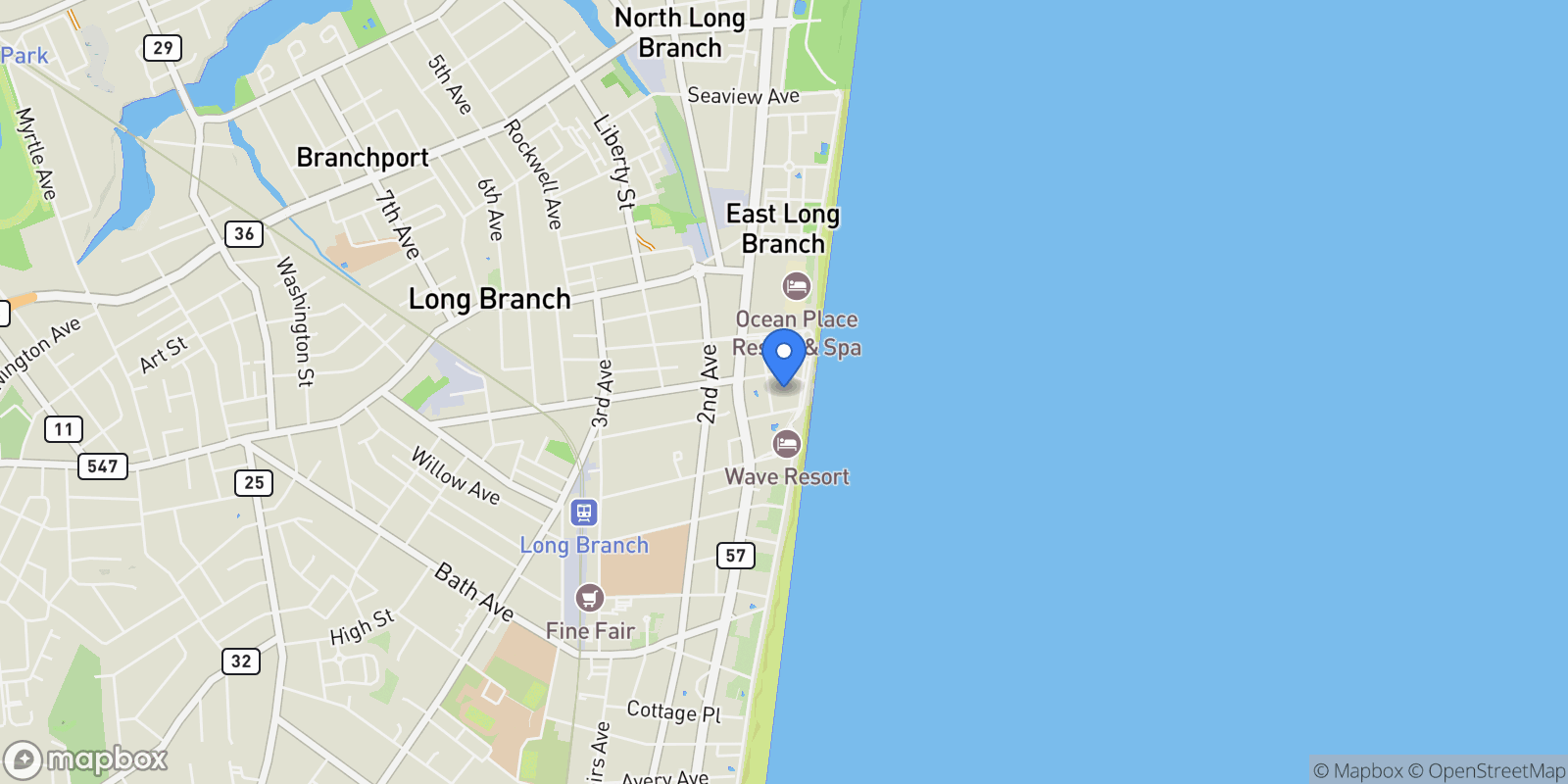 Map showing 20 Melrose Terrace Unit 305, Long Branch, NJ 07740, Long Branch, New Jersey, United States.