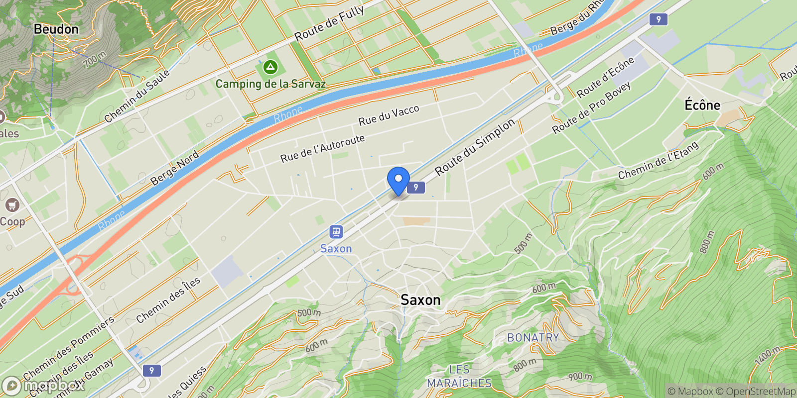 Map showing Saxon, VS 1907, Saxon, Valais, Switzerland.