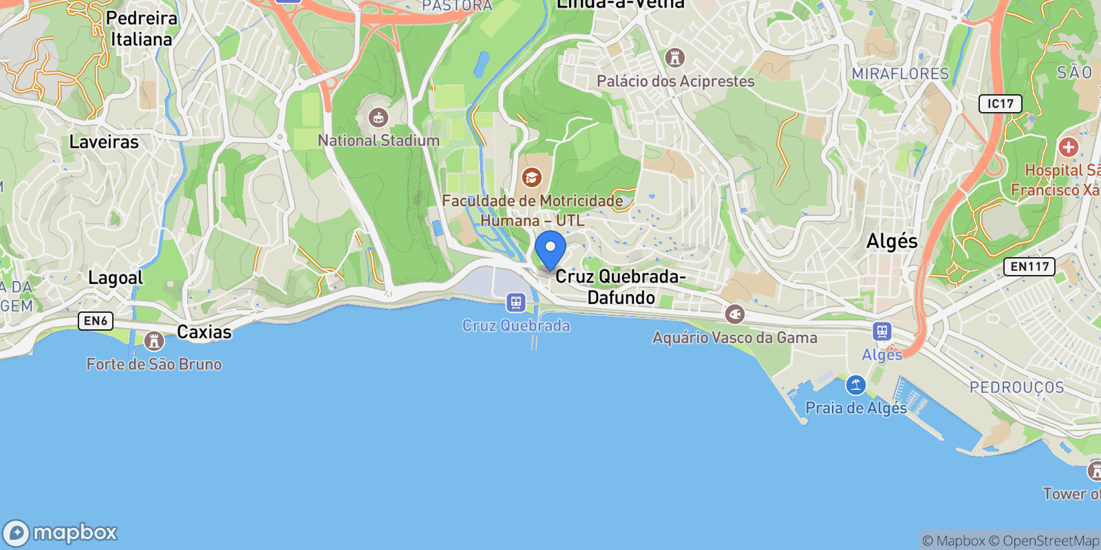 Map showing Algés, Linda-a-Velha e Cruz Quebrada-Dafundo, Oeiras, Lisboa, Oeiras, Alges, Lisbon, Portugal.