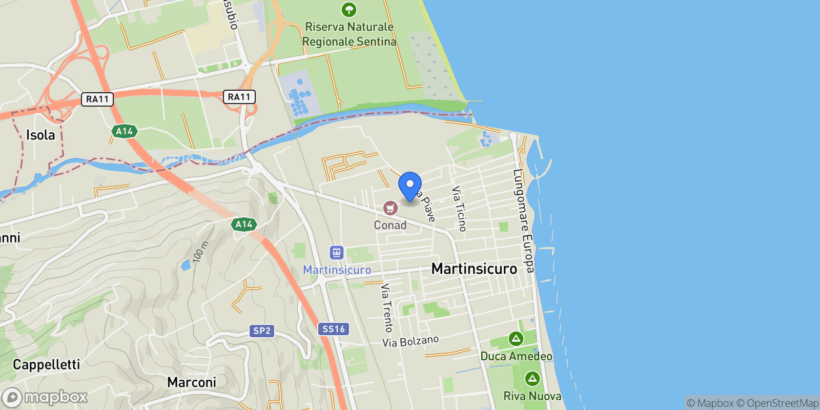 Map showing snc, Martinsicuro, Abruzzo, Italy.