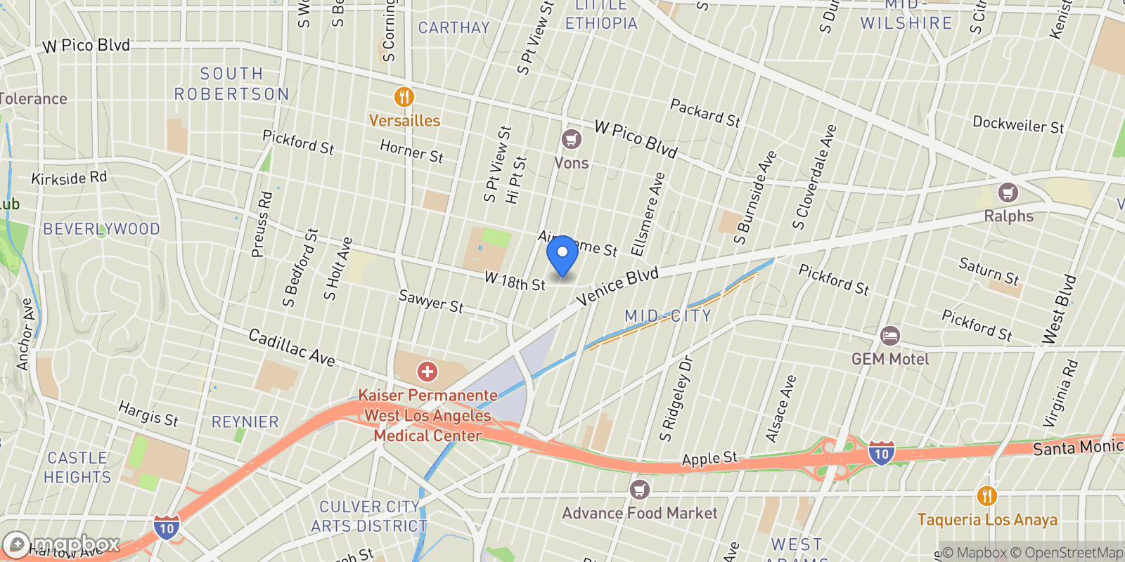 Map showing 1772 S Ogden Drive, Los Angeles, California, United States.