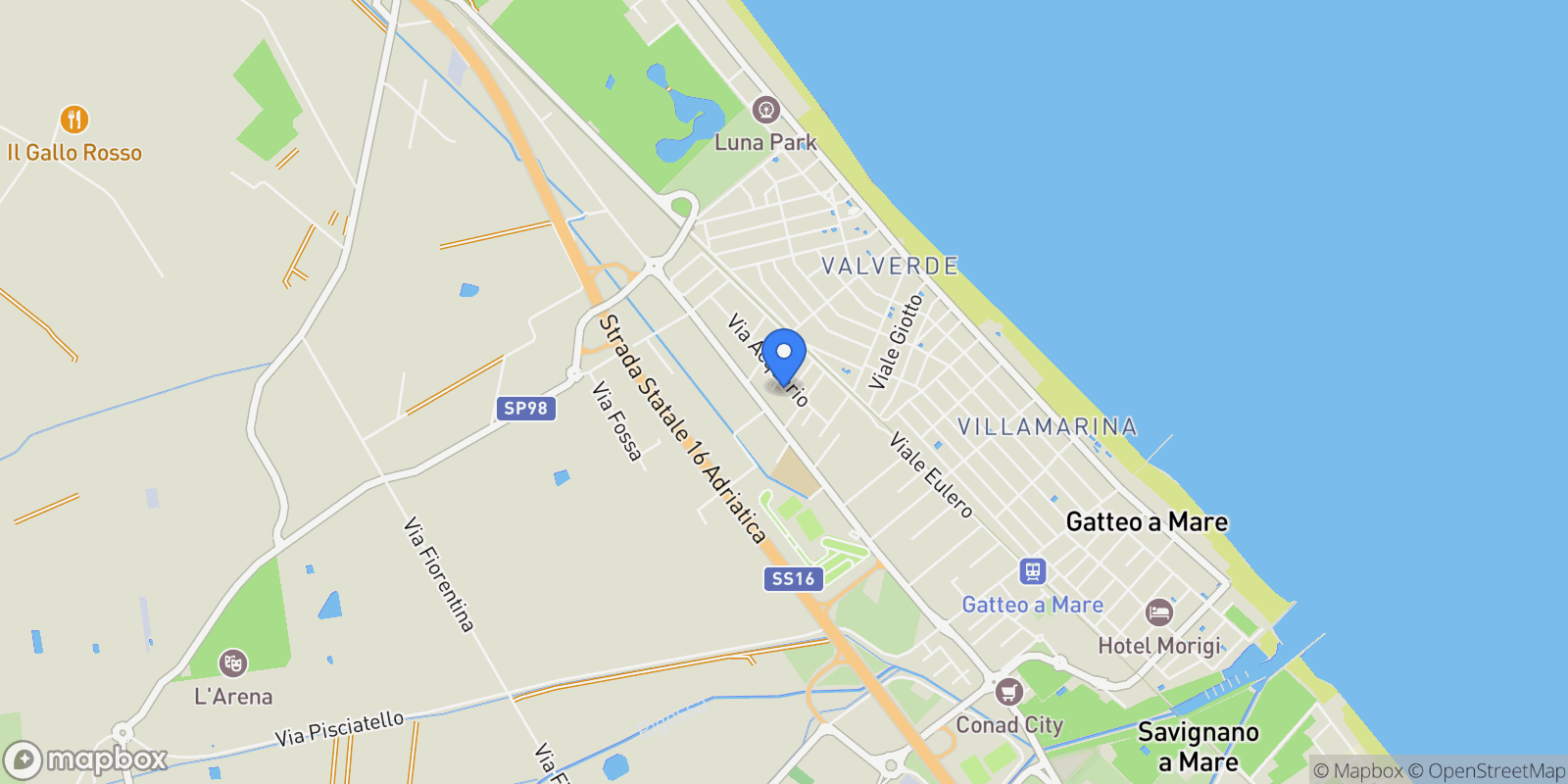 Map showing via Acquario 34, Cesenatico, Emilia-Romagna, Italy.