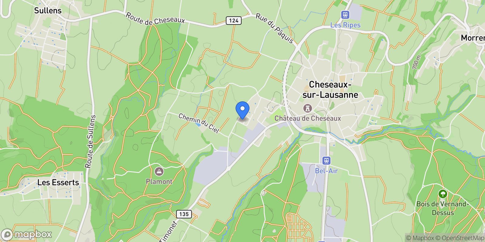 Map showing Cheseaux-sur-Lausanne, Cheseaux-sur-Lausanne, VD 1033, Cheseaux-sur-Lausanne, Vaud, Switzerland.