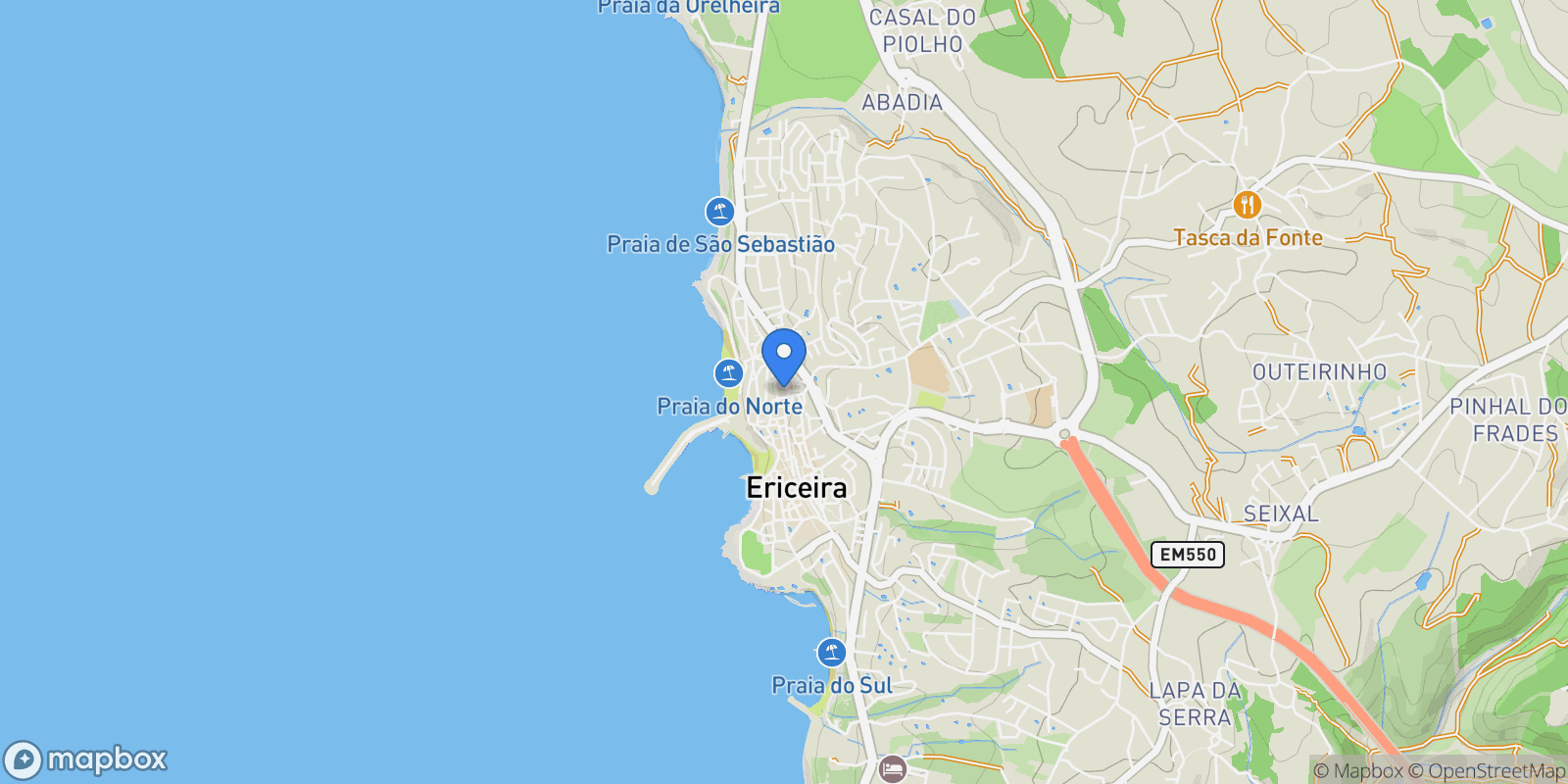 Map showing Ericeira, Mafra, Lisboa, Mafra, Ericeira, Lisbon, Portugal.