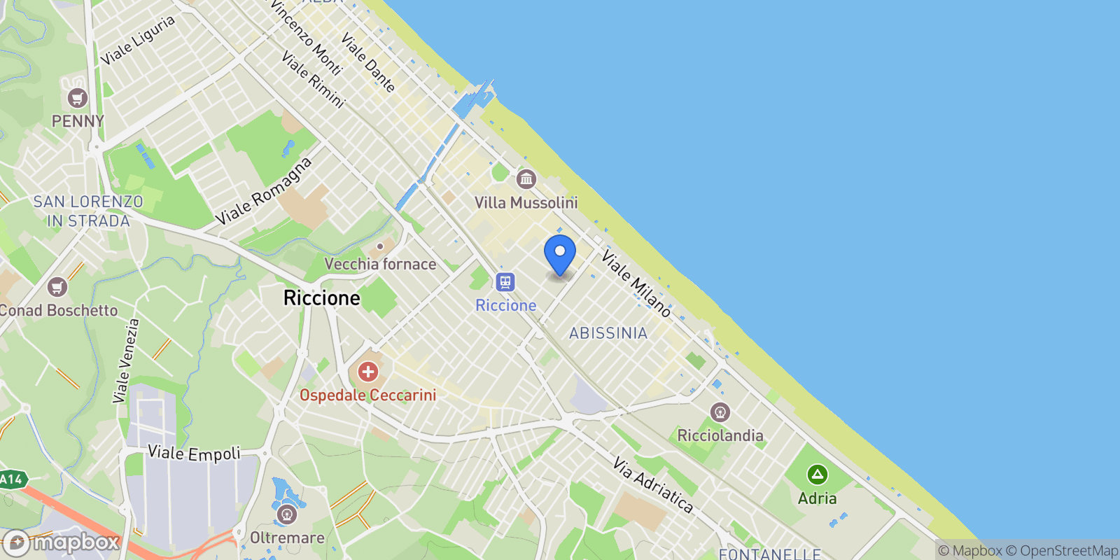 Map showing Viale Molari 26, Riccione, Emilia-Romagna, Italy.