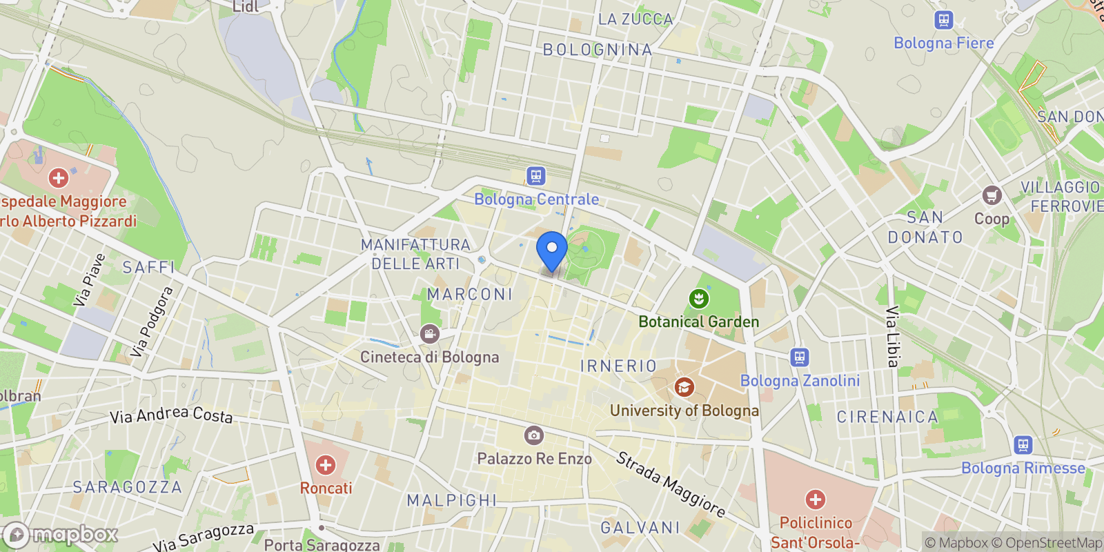 Map showing Via Guglielmo Marconi, Bologna, Emilia-Romagna, Italy.