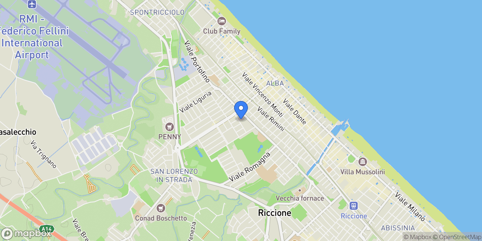 Map showing Viale Gran Sasso 5, Riccione, Emilia-Romagna, Italy.