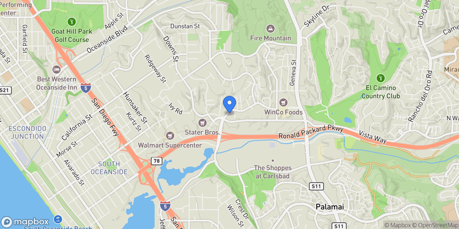 Map showing 2275 Ivy Road, Oceanside, California, United States.