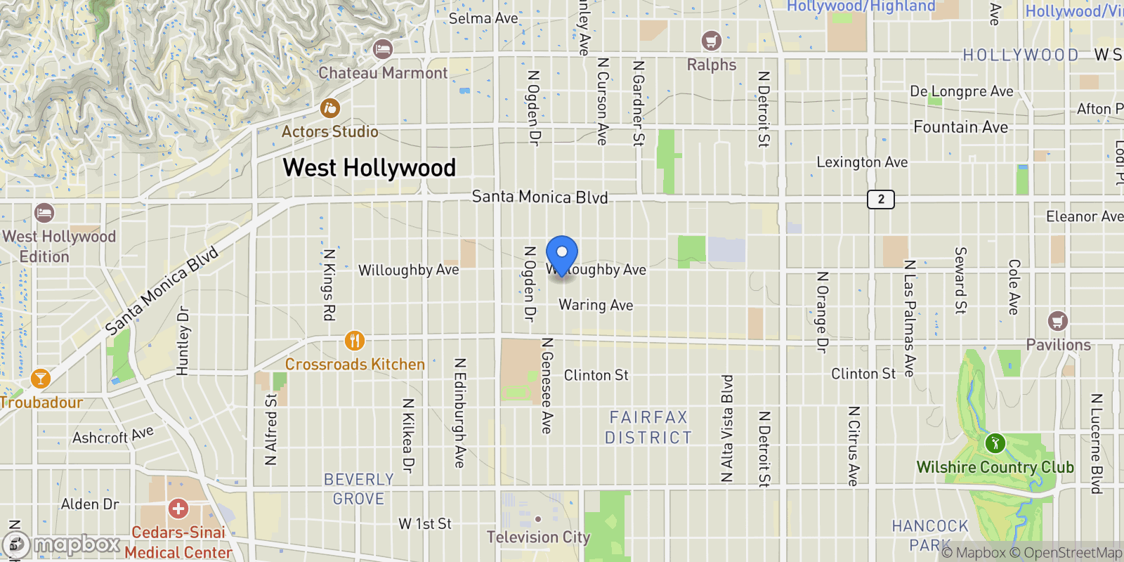 Map showing 843 N Spaulding Avenue, Los Angeles, California, United States.