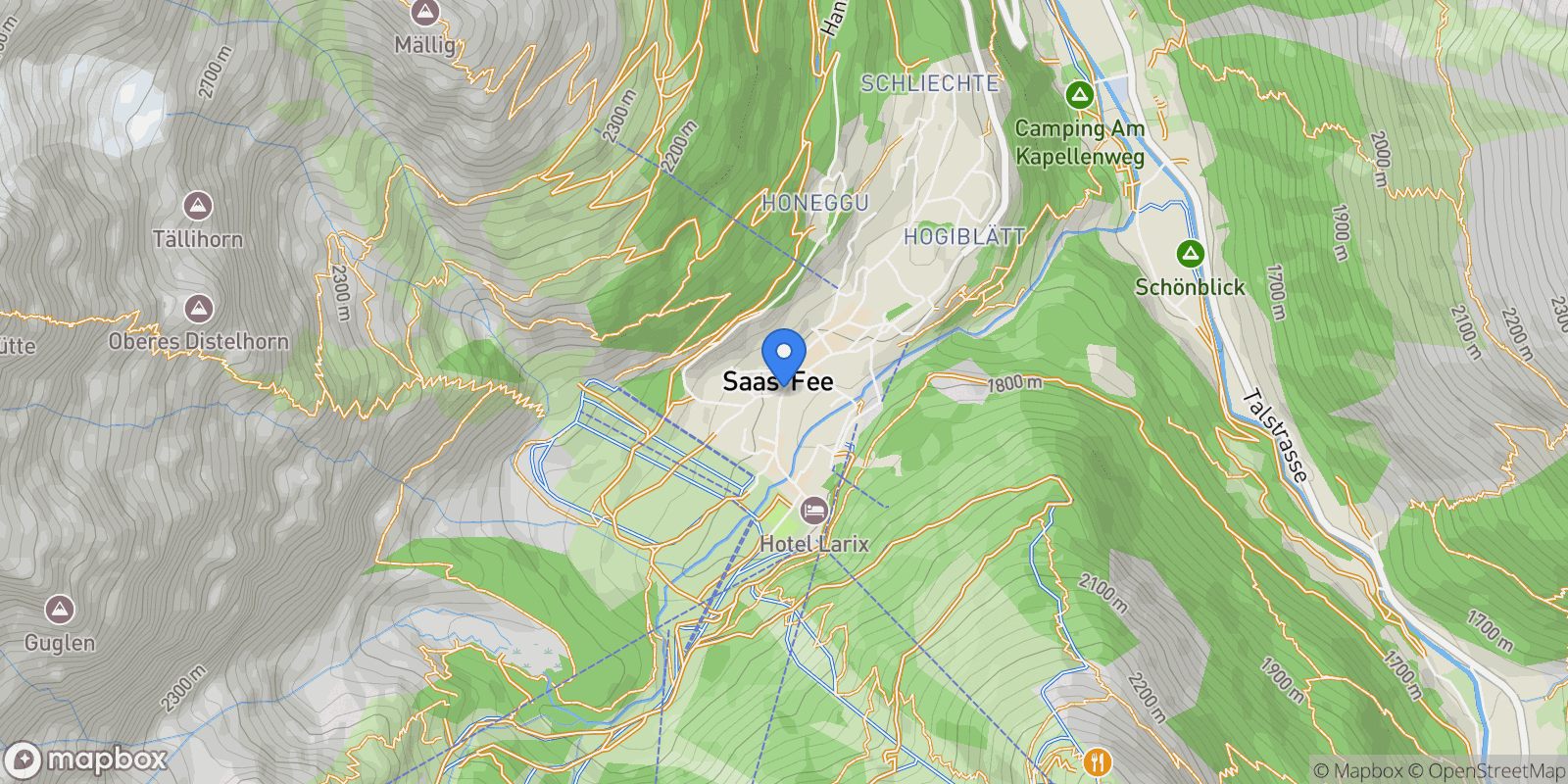 Map showing Saas Fee, Valais, Switzerland.