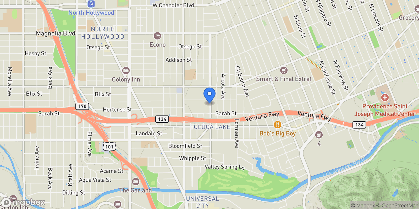 Map showing 4645 Ledge Avenue, Los Angeles, California, United States.