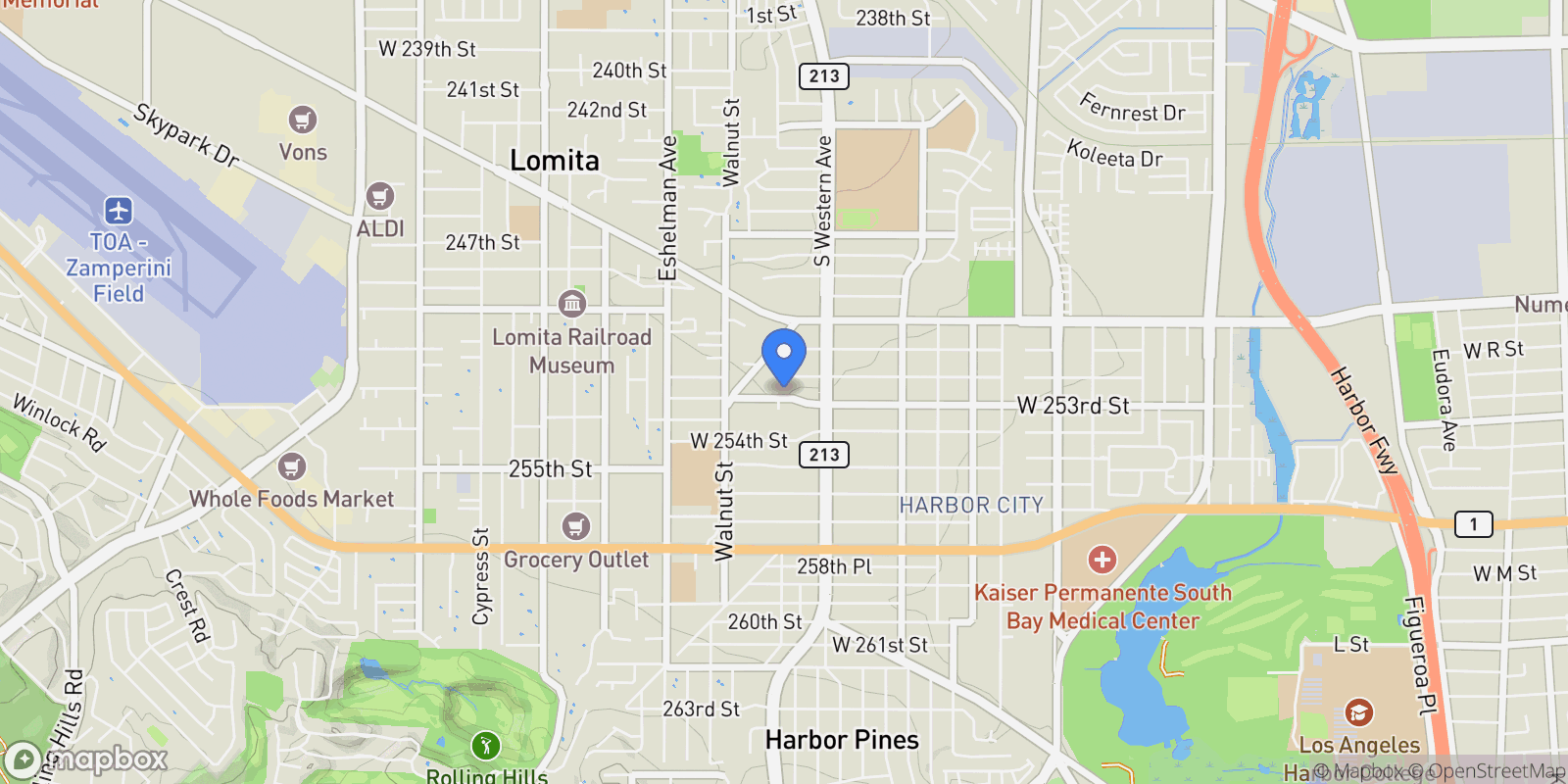 Map showing 1755 253rd St, Lomita, California, United States.