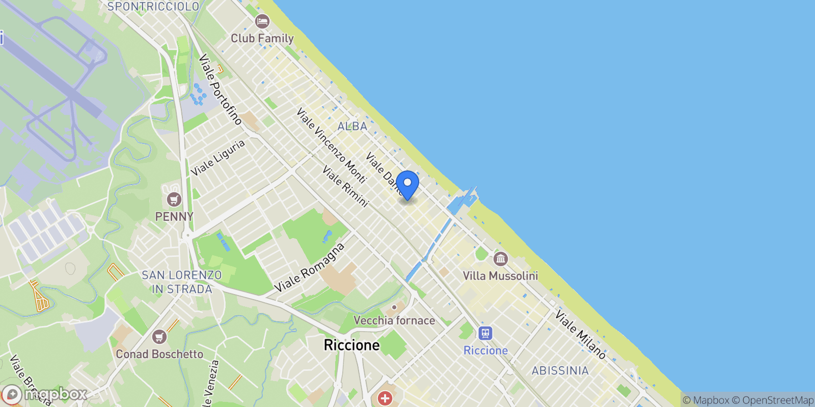 Map showing viale Ponchielli, Riccione, Emilia-Romagna, Italy.
