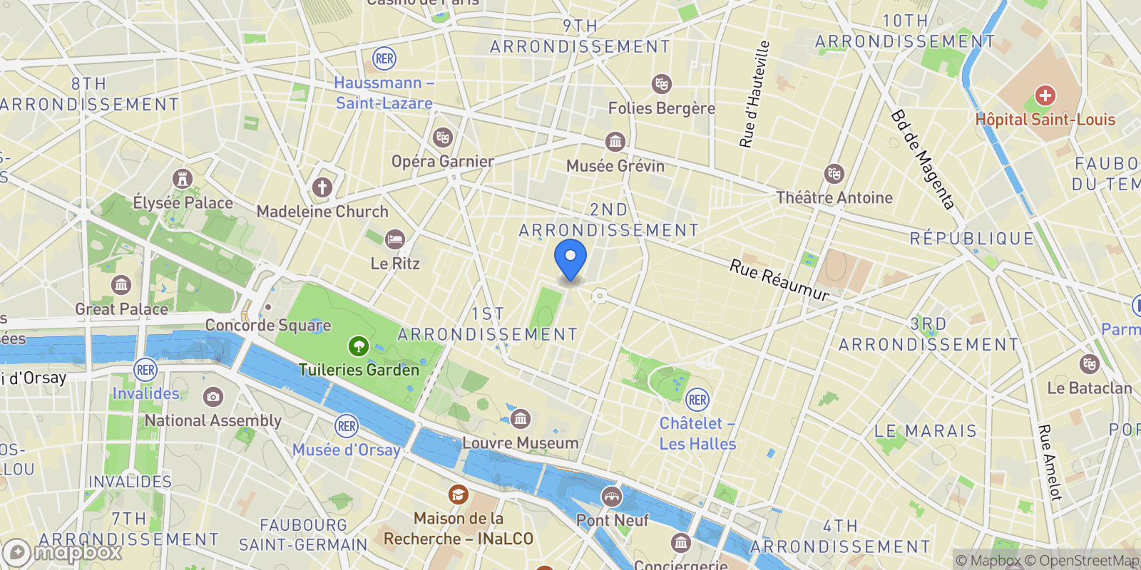 Map showing Paris, Île-de-France, France.