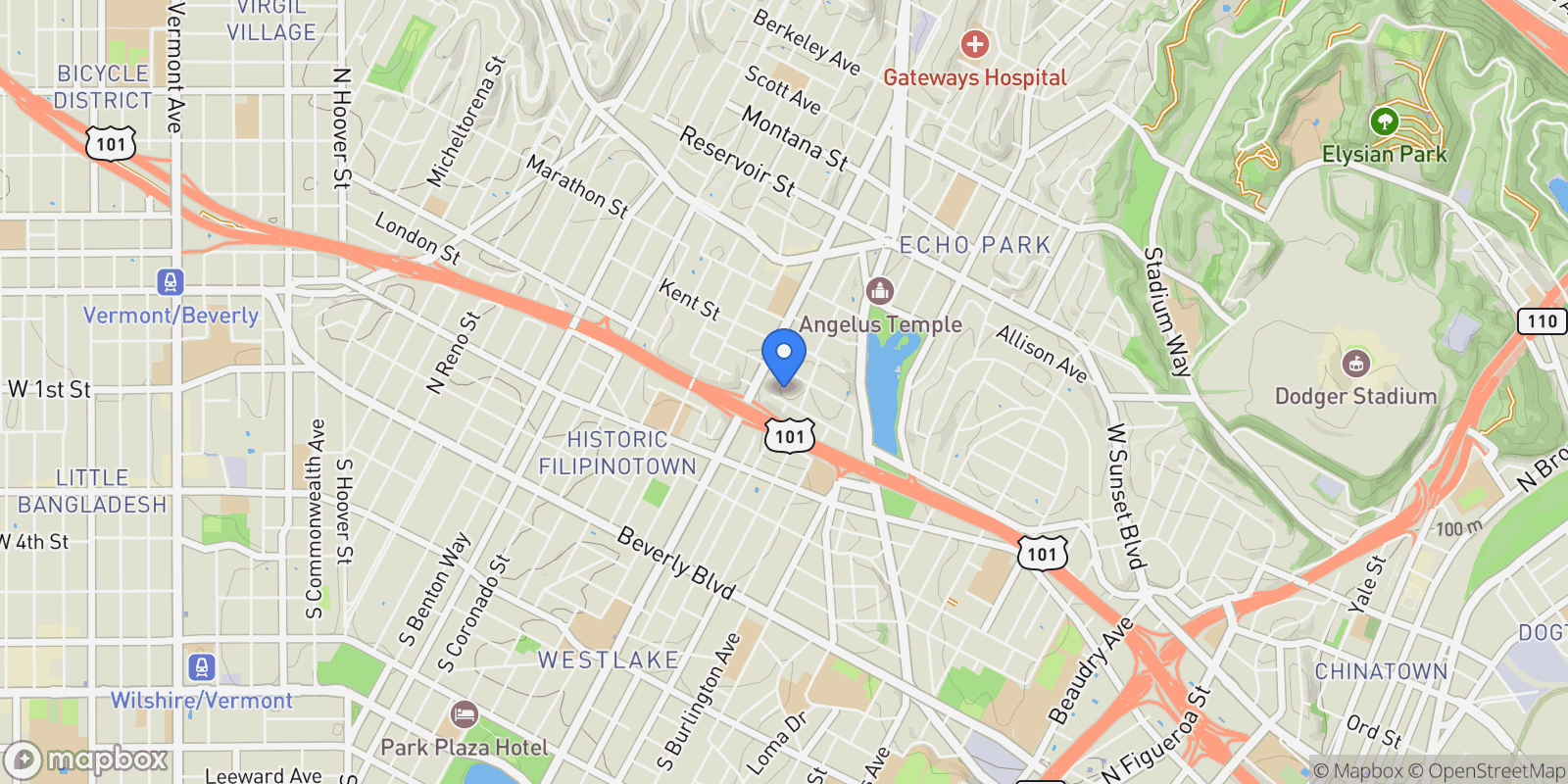 Map showing 2007 Bellevue Avenue, Los Angeles, California, United States.
