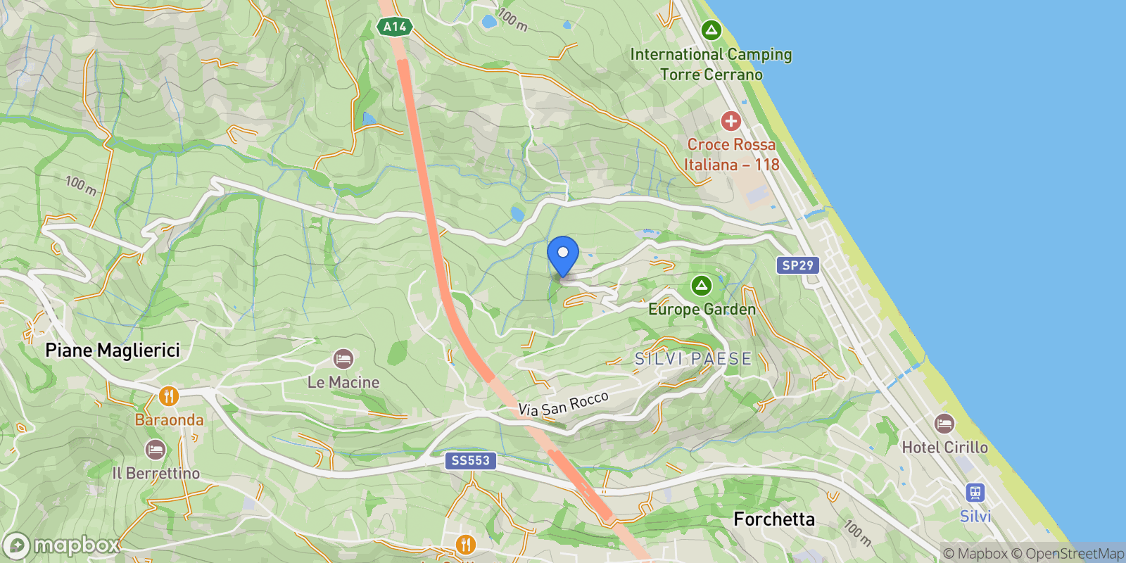 Map showing SP 29B, Abruzzo, Italy.
