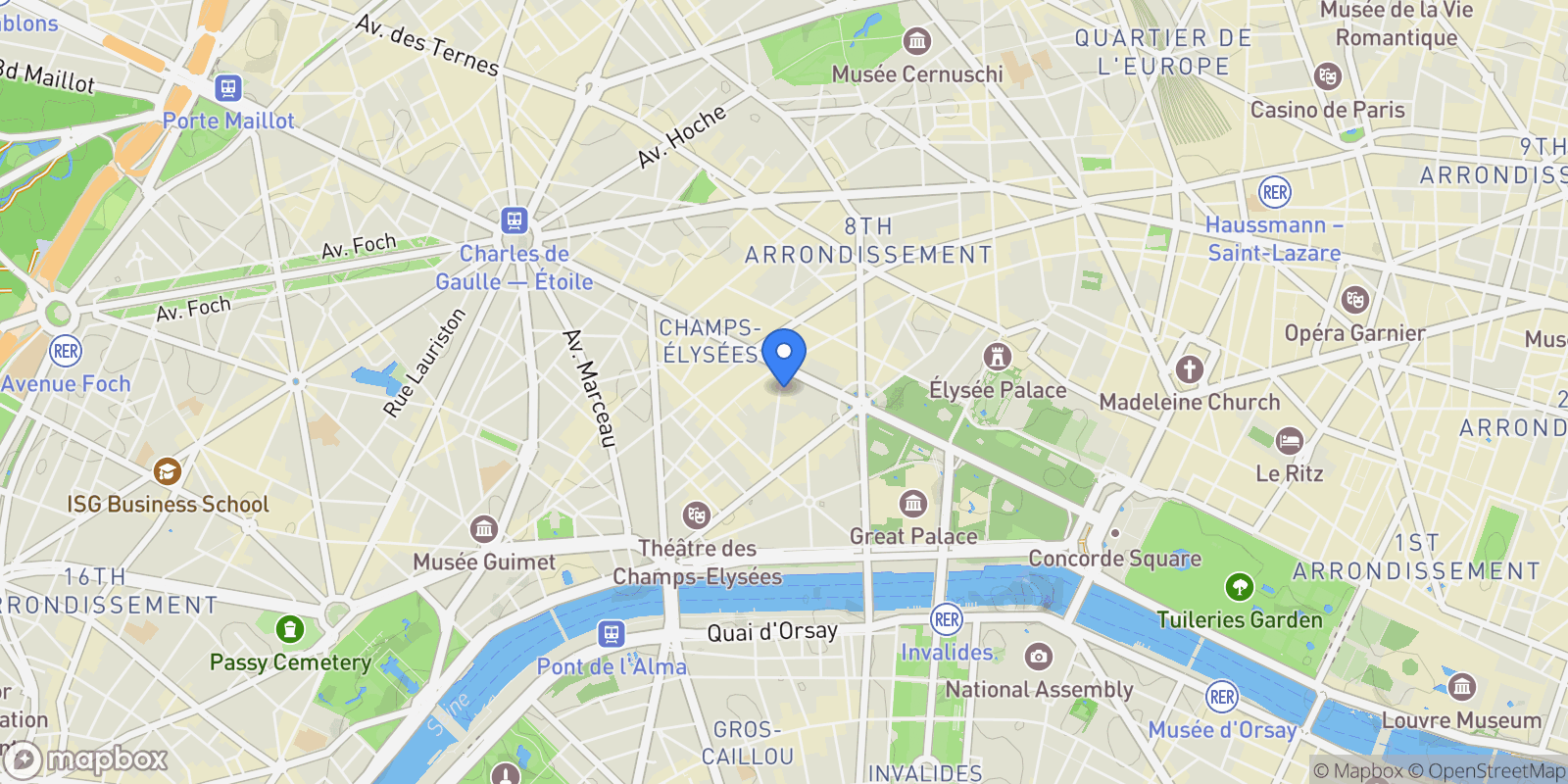 Map showing Paris, Île-de-France, France.