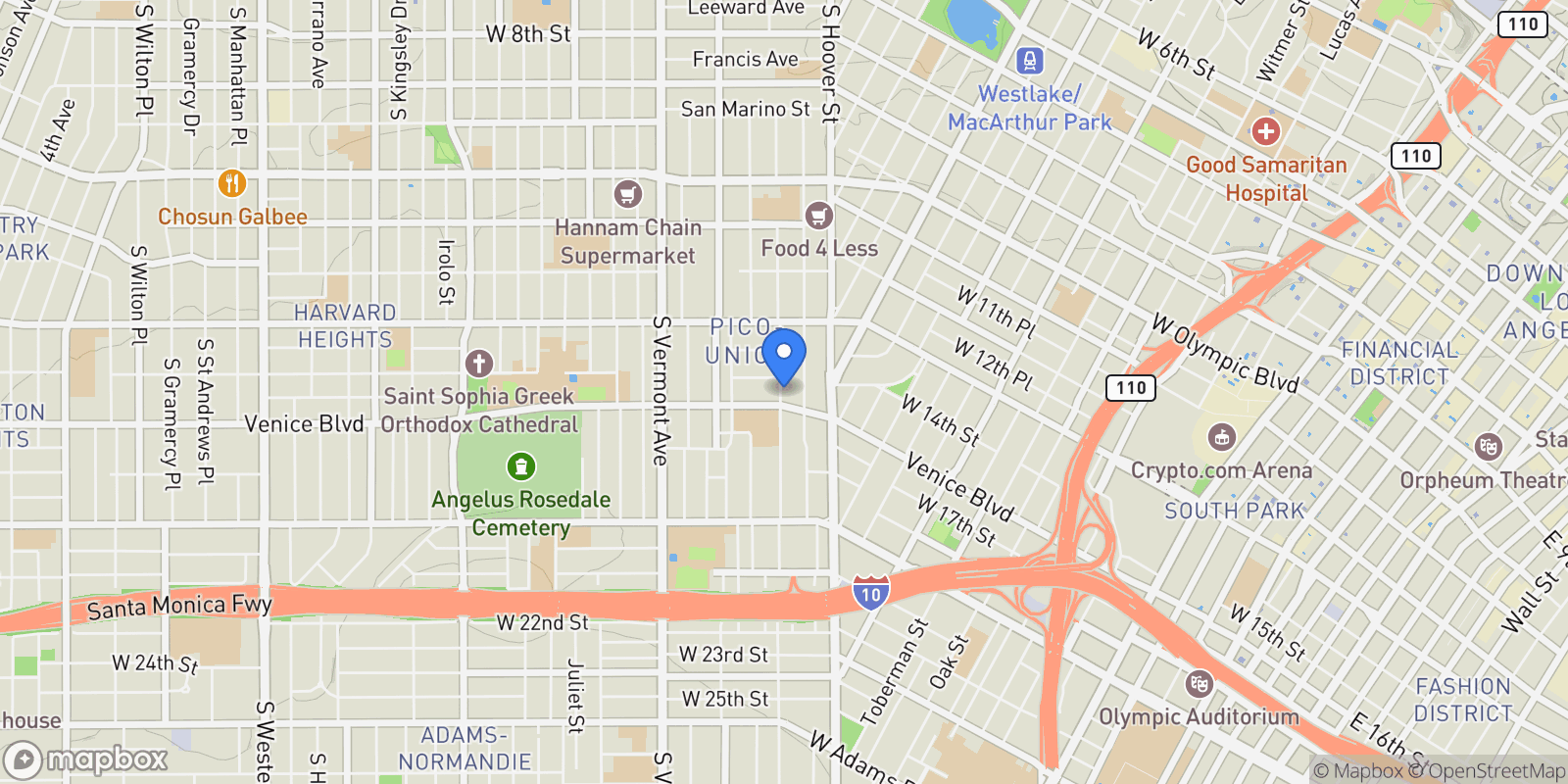 Map showing 1518 Magnolia Avenue, Los Angeles, California, United States.